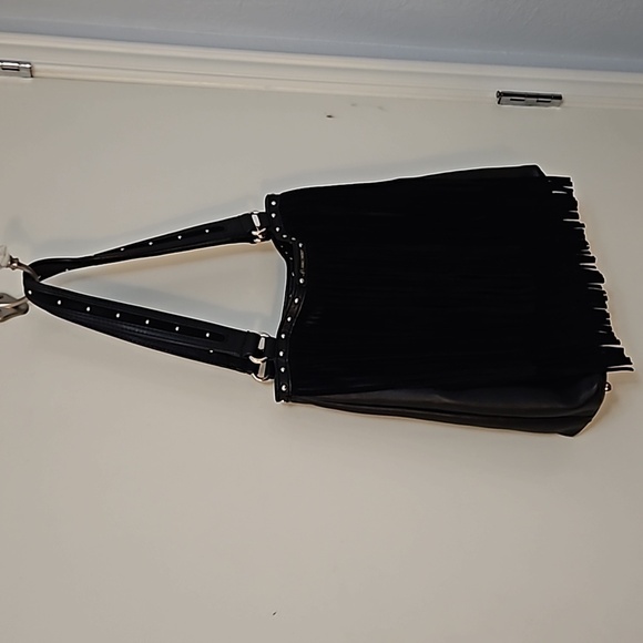 B MAKOWSKY Black Suede Fringe Western Studded Leather Shoulder Bag - Picture 6 of 14